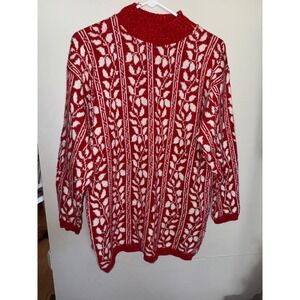 American‎ Pride Red Floral Sparkle Knit Sweater Tunic Holiday Winter